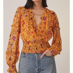 Anthropologie Floral Ruffle Wrap Blouse